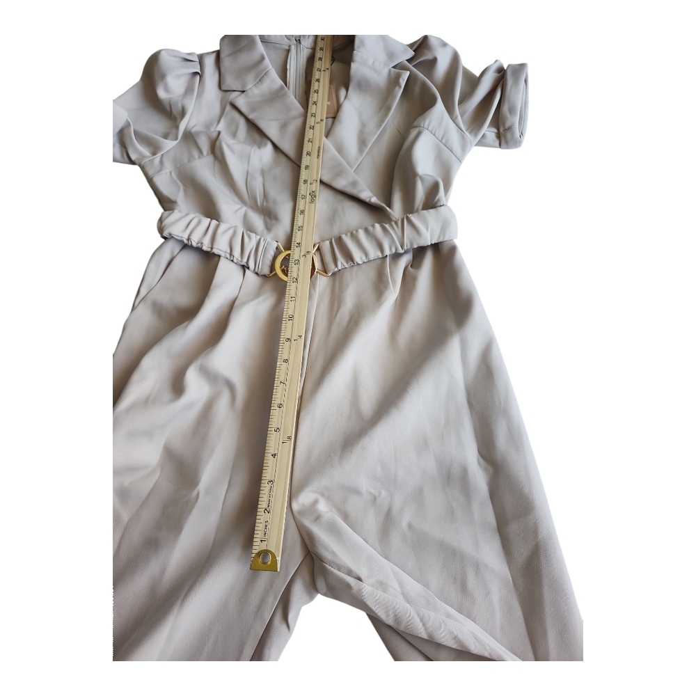 SHEIN Beige Belted Utility Jumpsuit Short Sleeve Wide Leg EU 40 US 8 10 - Picture 5 of 12